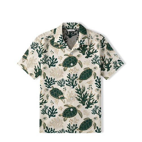 Emerald Sea Turtle Hawaiian Shirt | Coastal Coral TT84