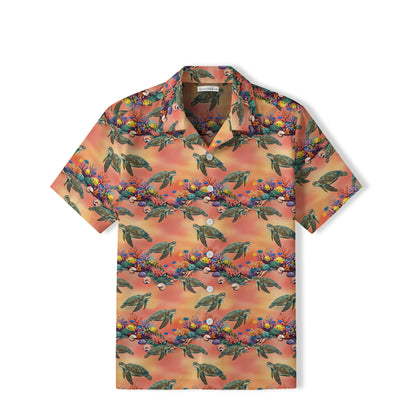 Sunset Sea Turtle Hawaiian Shirt | Colorful Coral Reef TT86