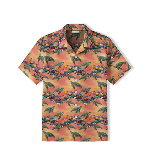 Sunset Sea Turtle Hawaiian Shirt | Colorful Coral Reef TT86