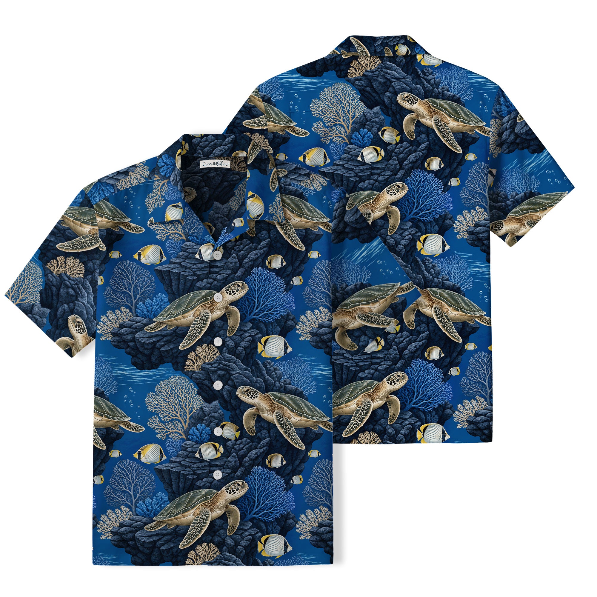 Sea Turtle Coral Reef Hawaiian Shirt | Deep Blue Ocean TT48