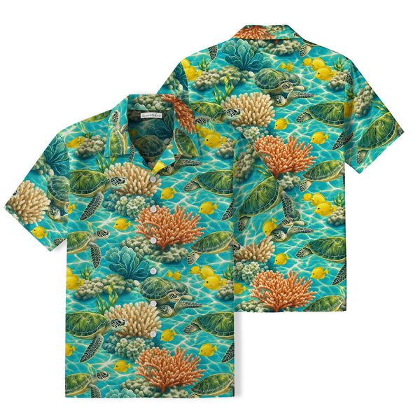Green Sea Turtle Hawaiian Shirt | Turquoise Coral Reef TT49