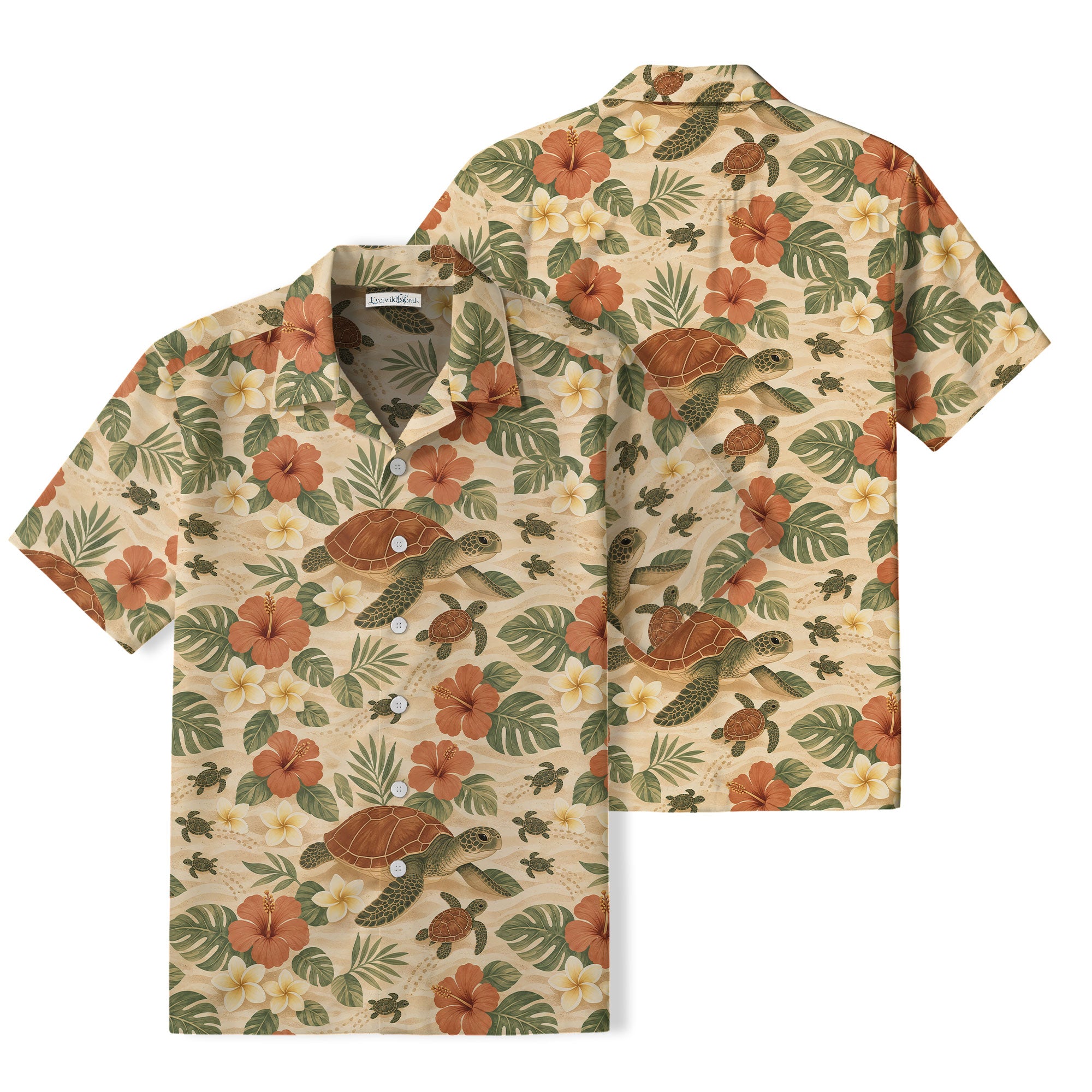 Vintage Sea Turtle Hawaiian Shirt | Tropical Hibiscus TT50