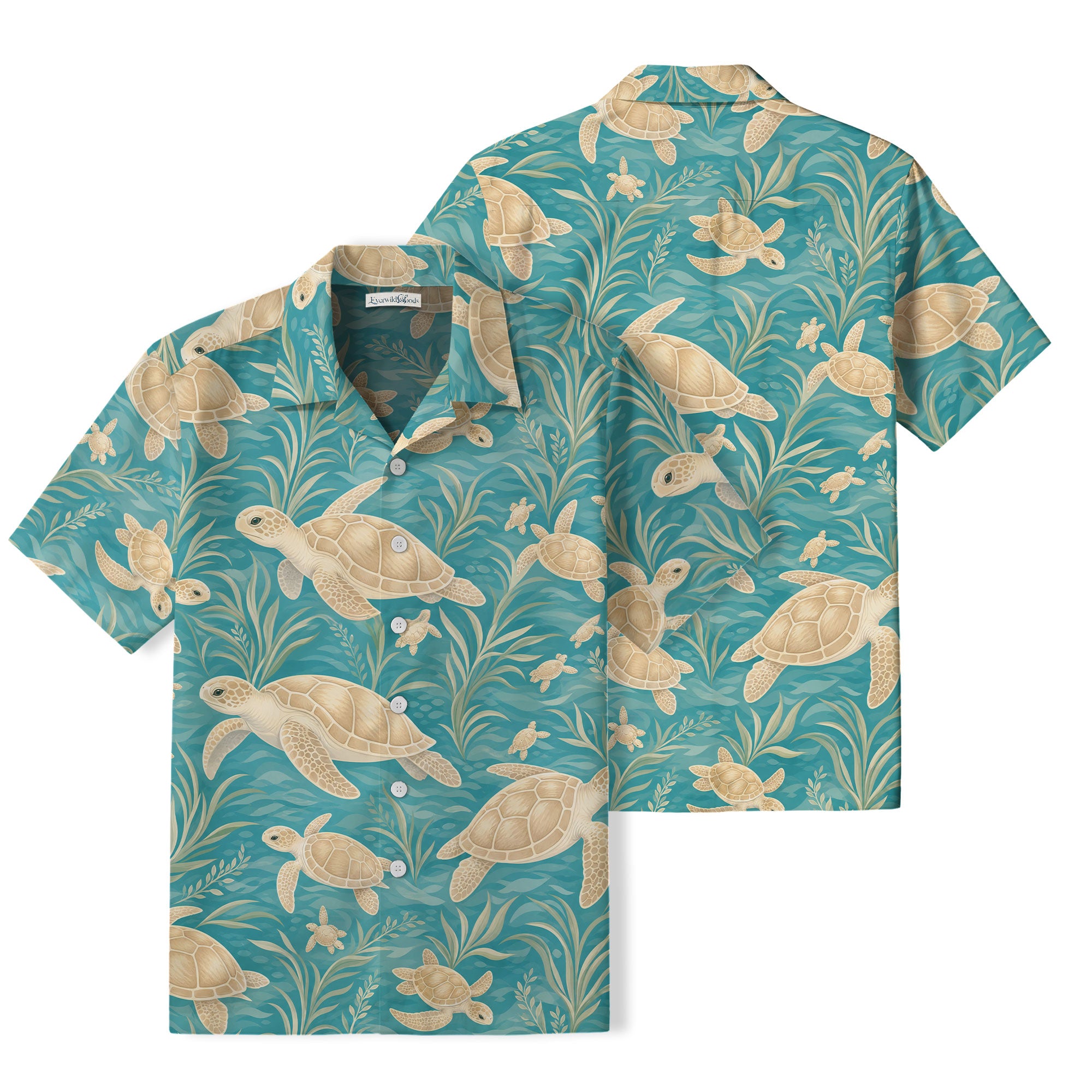 Coastal Sea Turtle Hawaiian Shirt | Aqua Botanical TT51