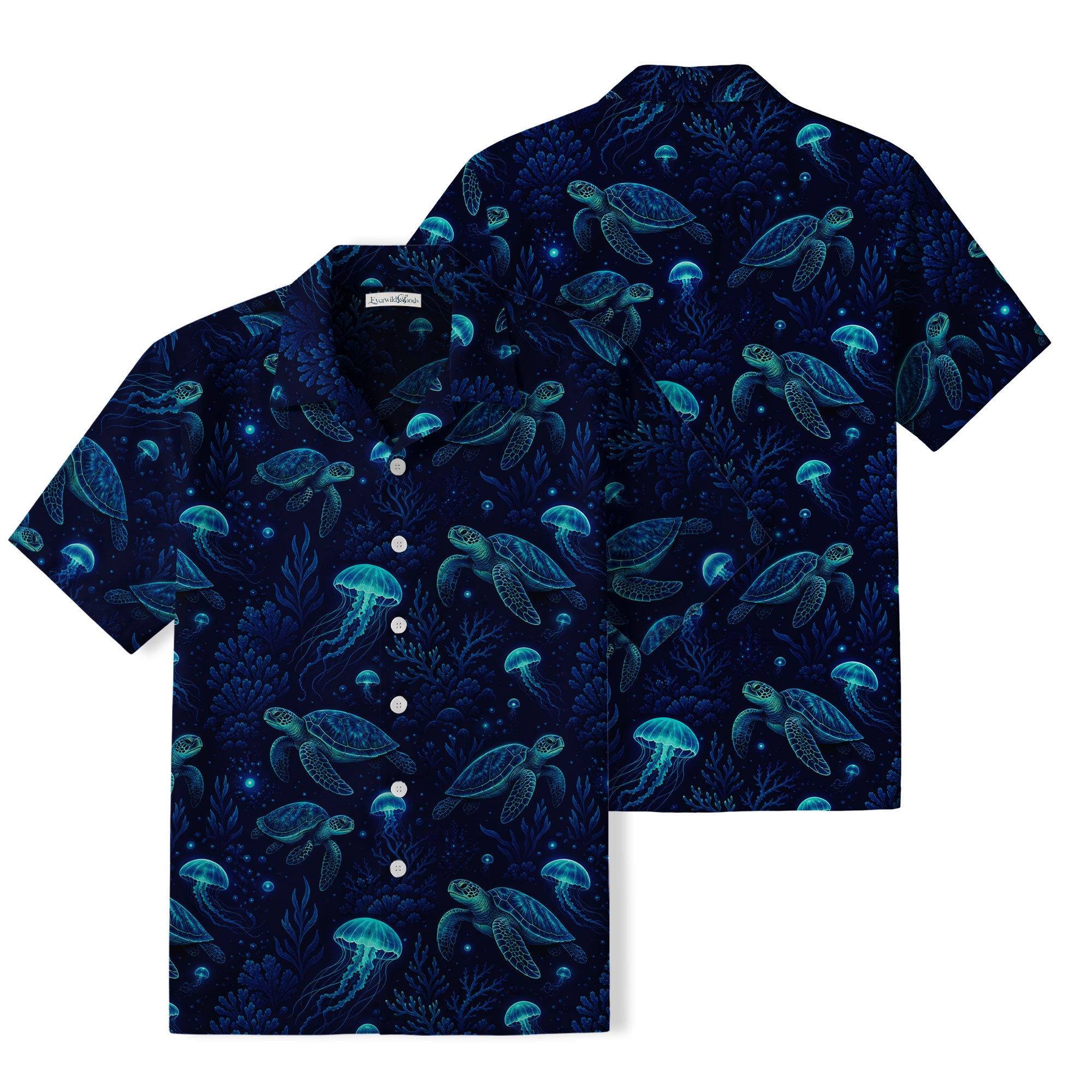 Bioluminescent Sea Turtle Hawaiian Shirt | Jellyfish Ocean TT54