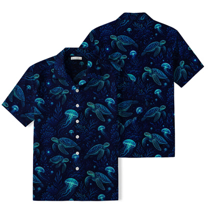 Bioluminescent Sea Turtle Hawaiian Shirt | Jellyfish Ocean TT54
