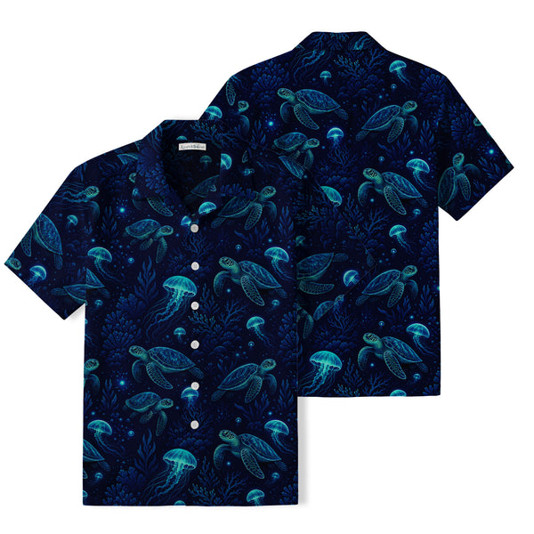 Bioluminescent Sea Turtle Hawaiian Shirt | Jellyfish Ocean TT54