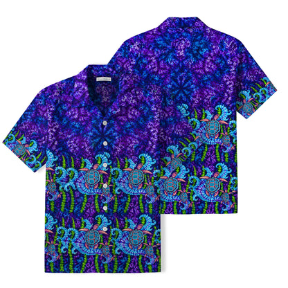 Psychedelic Sea Turtle Hawaiian Shirt | Purple Ocean TT16