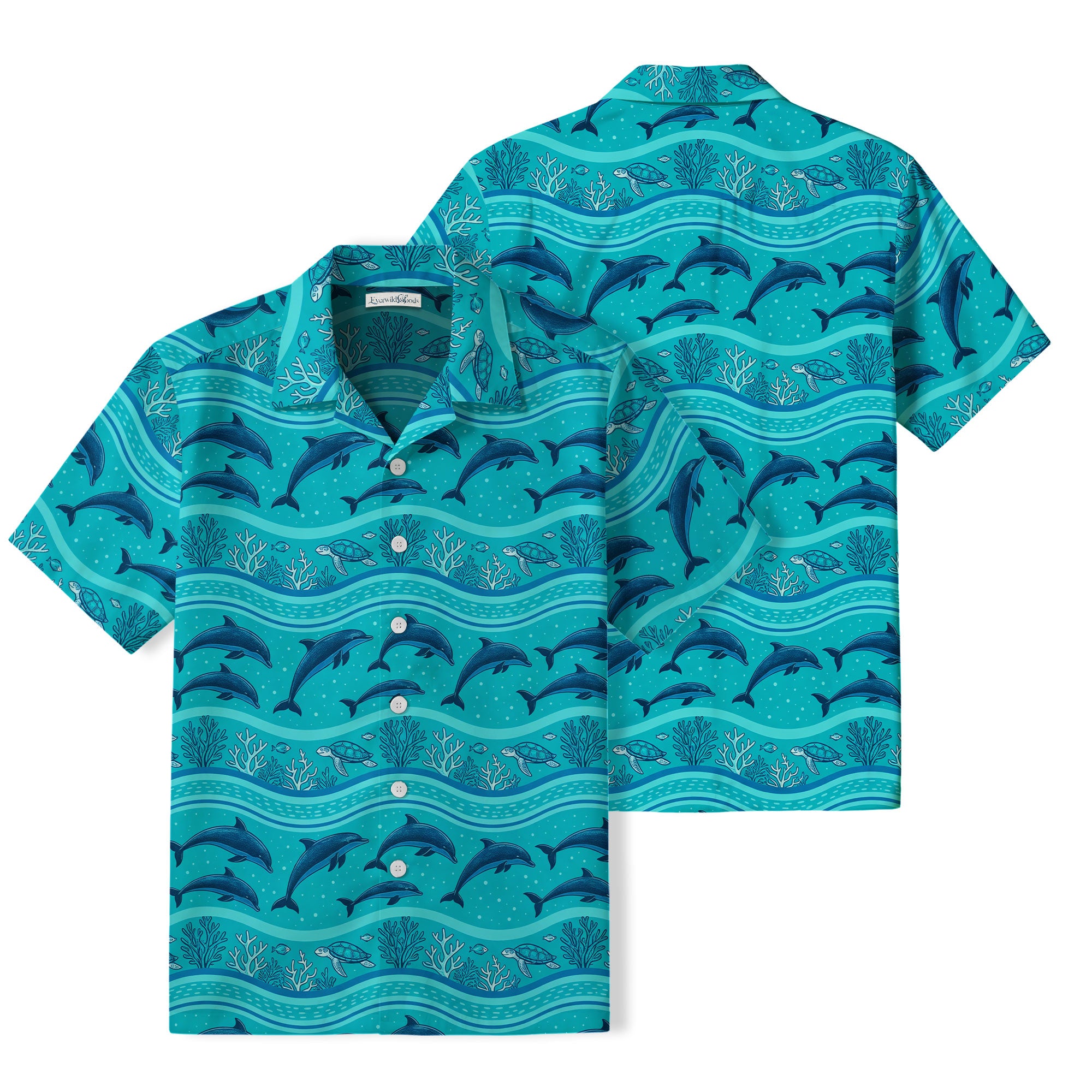 Dolphin Sea Turtle Hawaiian Shirt | Turquoise Ocean TT18