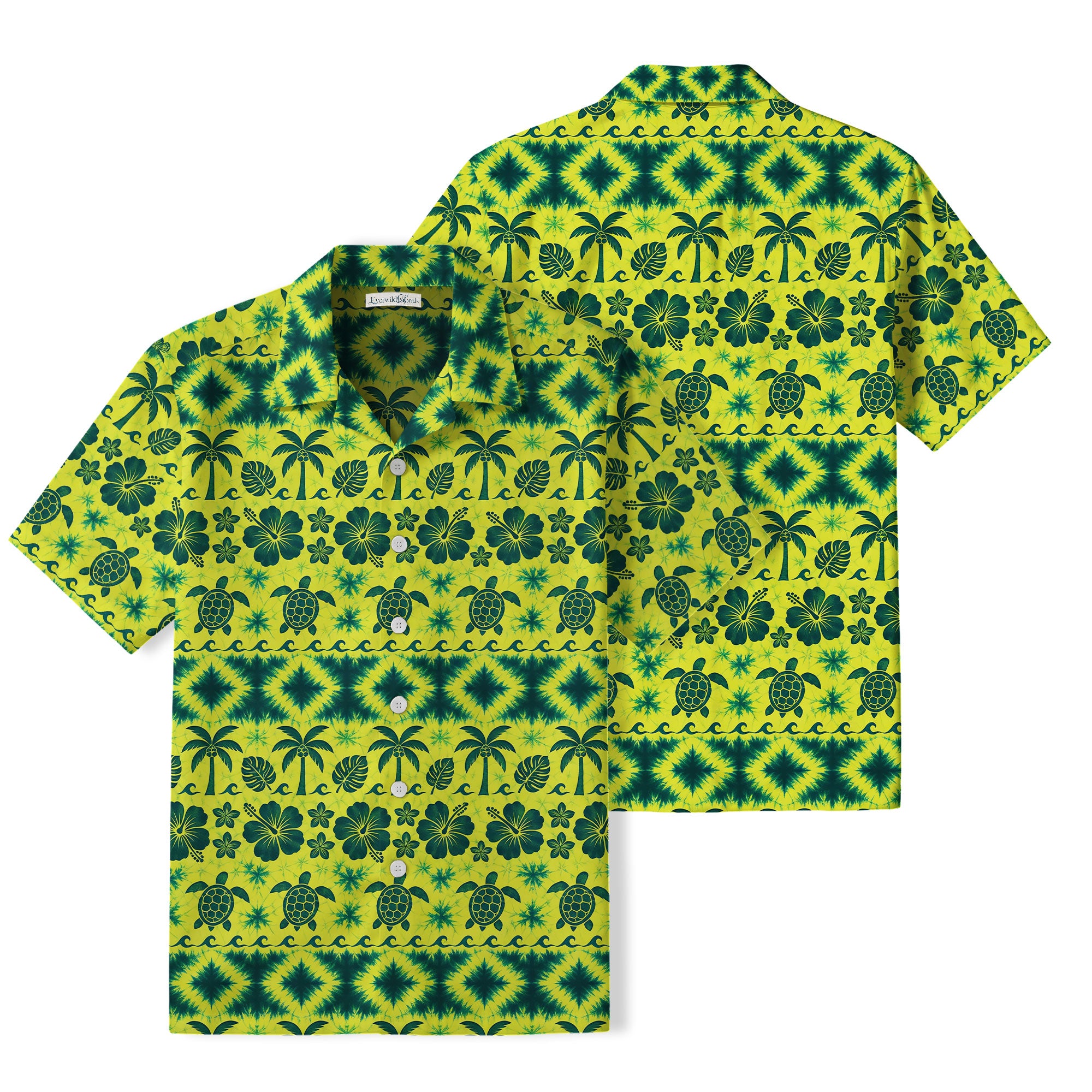 Tropical Sea Turtle Hawaiian Shirt | Yellow Green Tie-Dye TT19