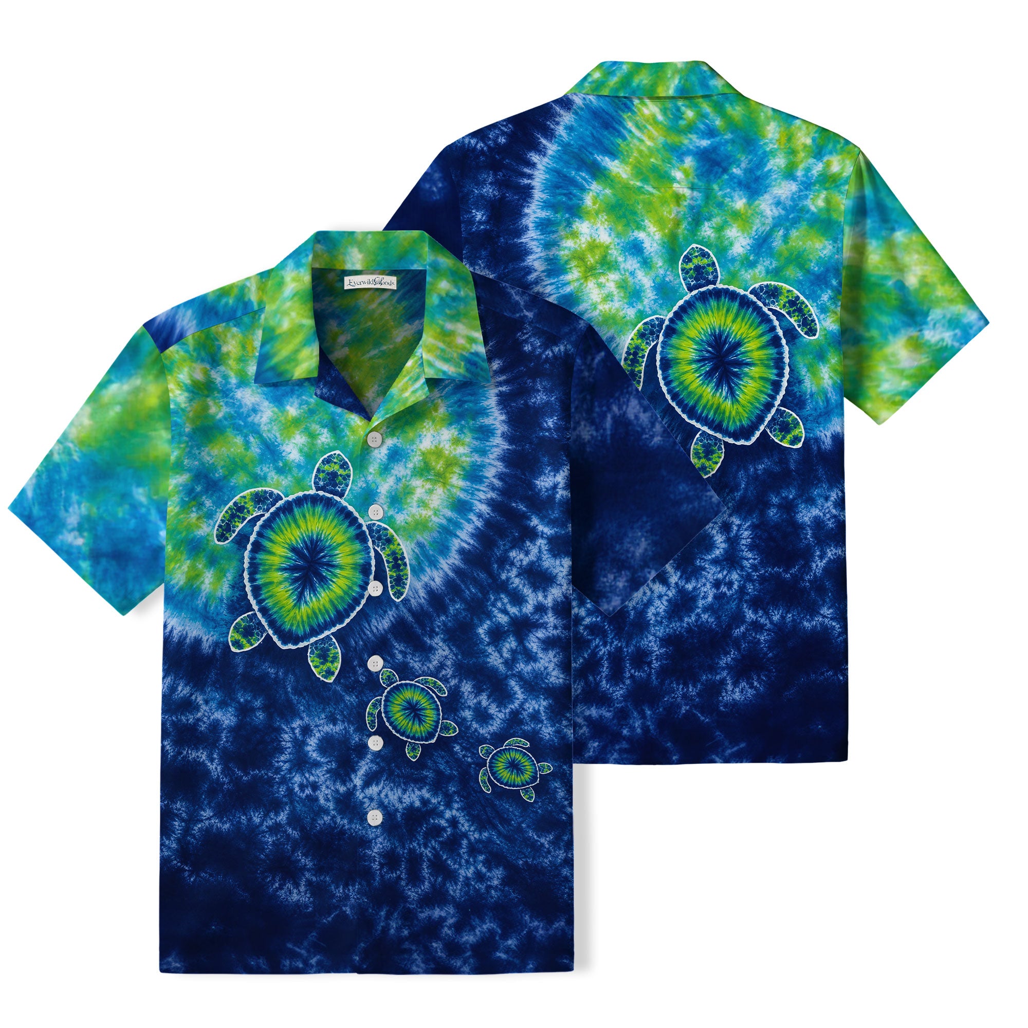 Tie-Dye Sea Turtle Hawaiian Shirt | Blue Green Ocean TT20