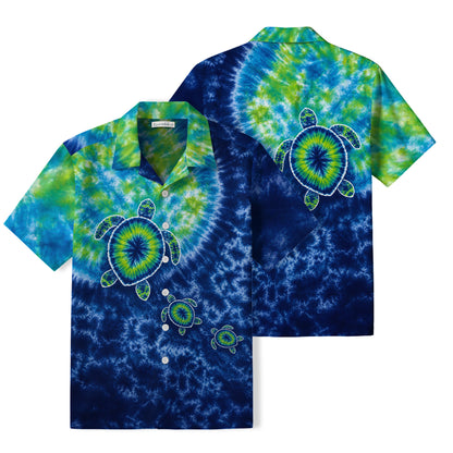 Tie-Dye Sea Turtle Hawaiian Shirt | Blue Green Ocean TT20