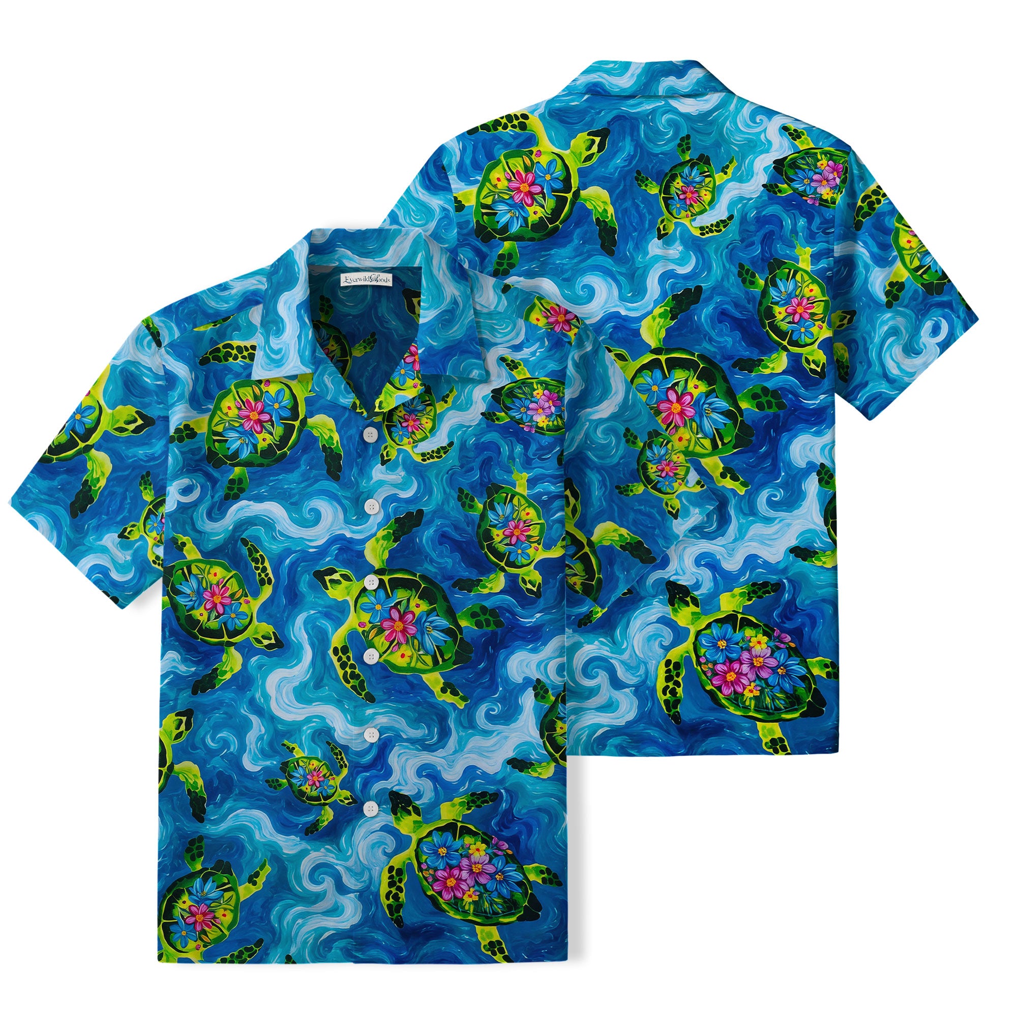 Floral Sea Turtle Hawaiian Shirt | Blue Ocean Art TT21