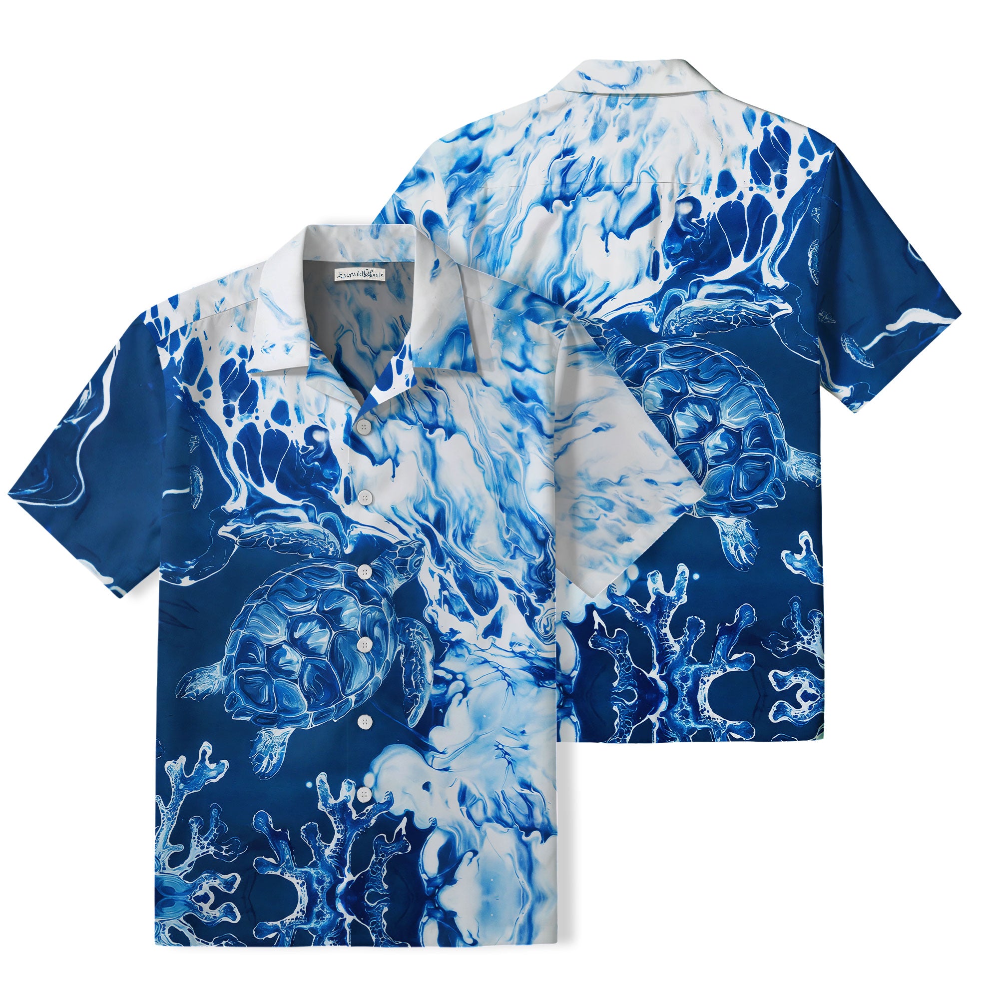 Marbled Sea Turtle Hawaiian Shirt | Blue Ocean Coral TT22