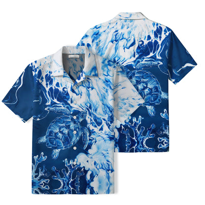 Marbled Sea Turtle Hawaiian Shirt | Blue Ocean Coral TT22