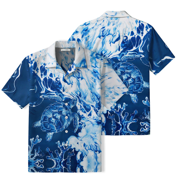 Marbled Sea Turtle Hawaiian Shirt | Blue Ocean Coral TT22