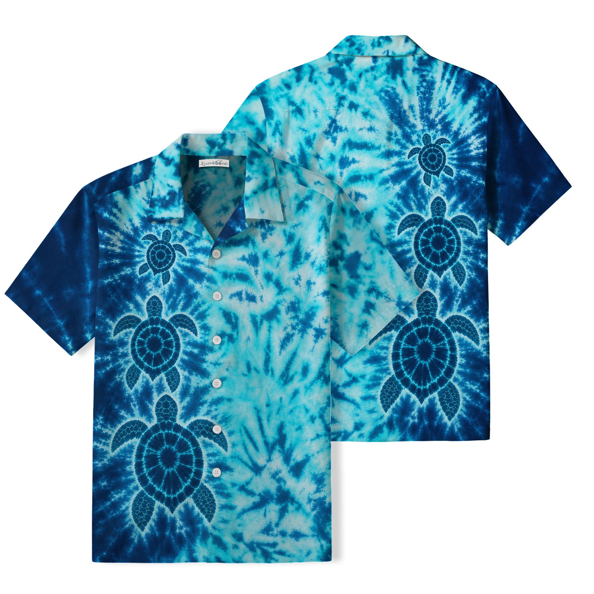 Tie-Dye Sea Turtle Hawaiian Shirt | Aqua Blue Ocean TT23