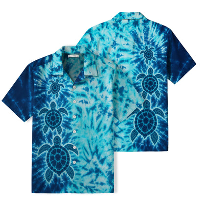 Tie-Dye Sea Turtle Hawaiian Shirt | Aqua Blue Ocean TT23