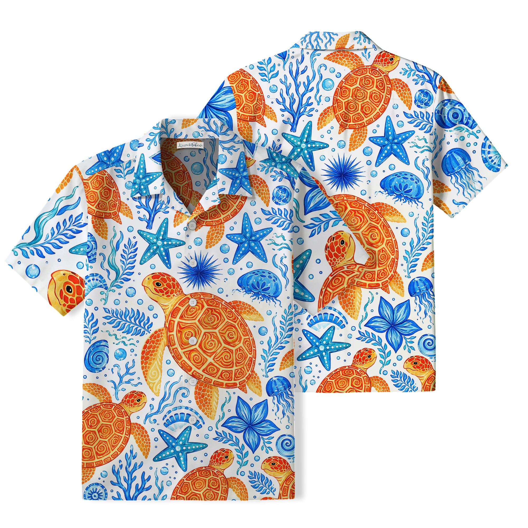 Orange Sea Turtle Hawaiian Shirt | Blue Coastal Art TT24