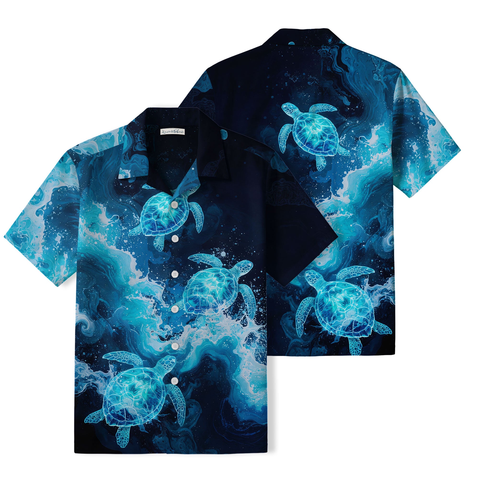 Glowing Sea Turtle Hawaiian Shirt | Midnight Ocean TT25