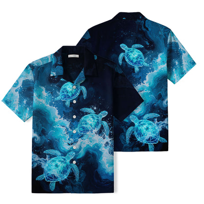 Glowing Sea Turtle Hawaiian Shirt | Midnight Ocean TT25