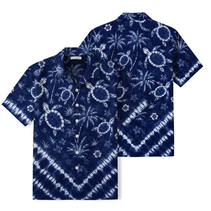 Indigo Sea Turtle Hawaiian Shirt | Tropical Tie-Dye TT28