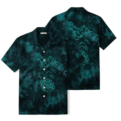 Dark Teal Sea Turtle Hawaiian Shirt | Underwater Art TT29
