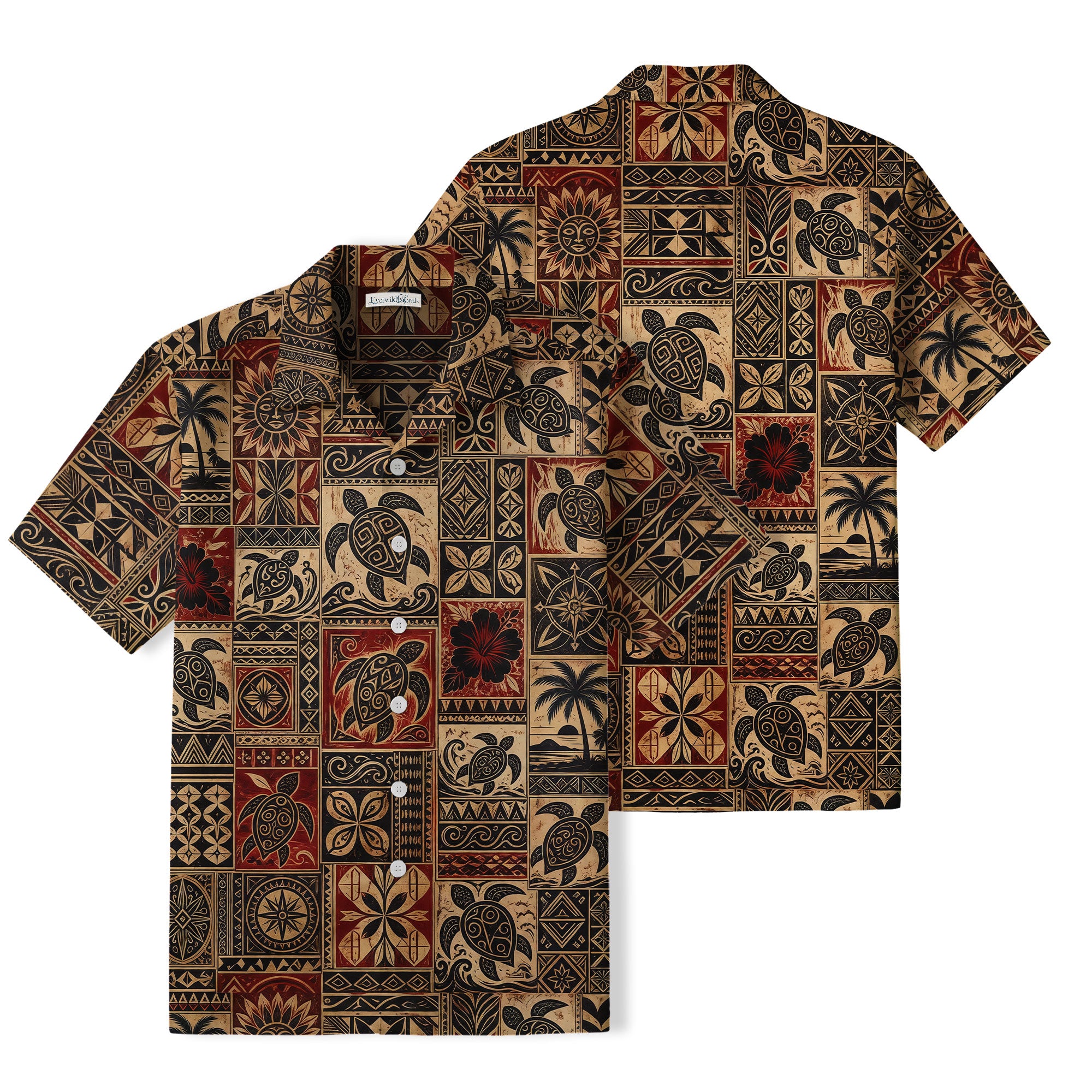 Vintage Tribal Sea Turtle Hawaiian Shirt | Polynesian Art TT32