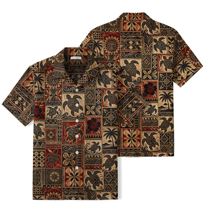 Vintage Tribal Sea Turtle Hawaiian Shirt | Polynesian Art TT32