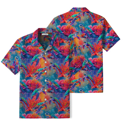 Colorful Sea Turtle Hawaiian Shirt | Vibrant Coral Reef TT33
