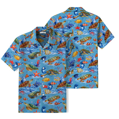 Colorful Sea Turtle Hawaiian Shirt | Vibrant Coral Reef TT34