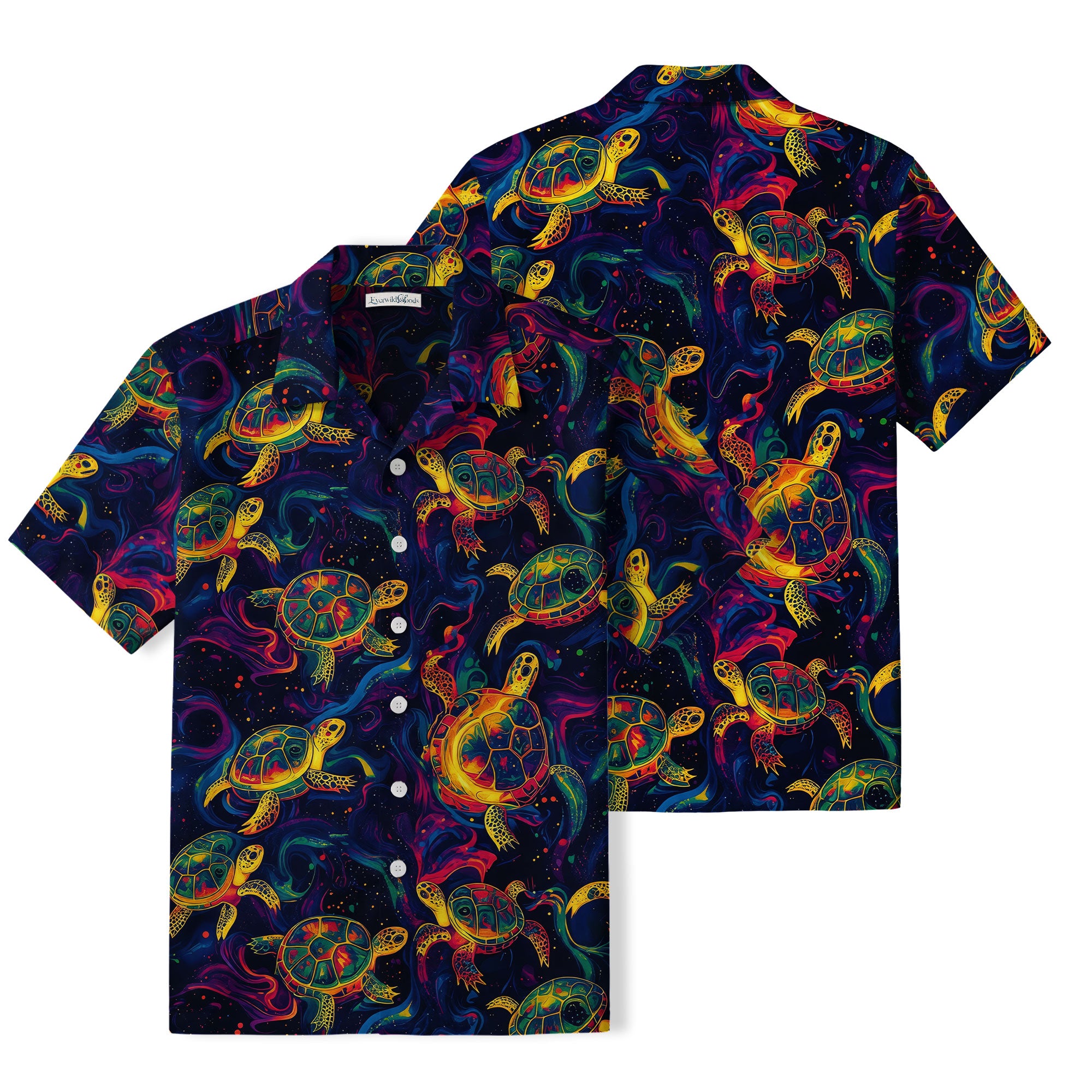 Psychedelic Sea Turtle Hawaiian Shirt | Neon Ocean Art TT35