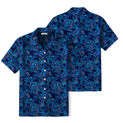 Blue Sea Turtle Hawaiian Shirt | Deep Ocean Waves TT37