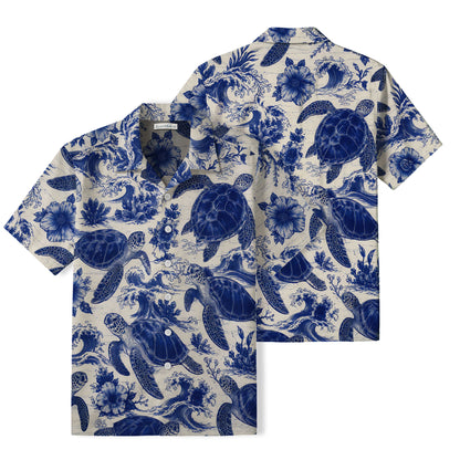 Blue Sea Turtle Hawaiian Shirt | Ocean Hibiscus TT41