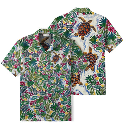 Tropical Sea Turtle Hawaiian Shirt | Botanical Garden TT42