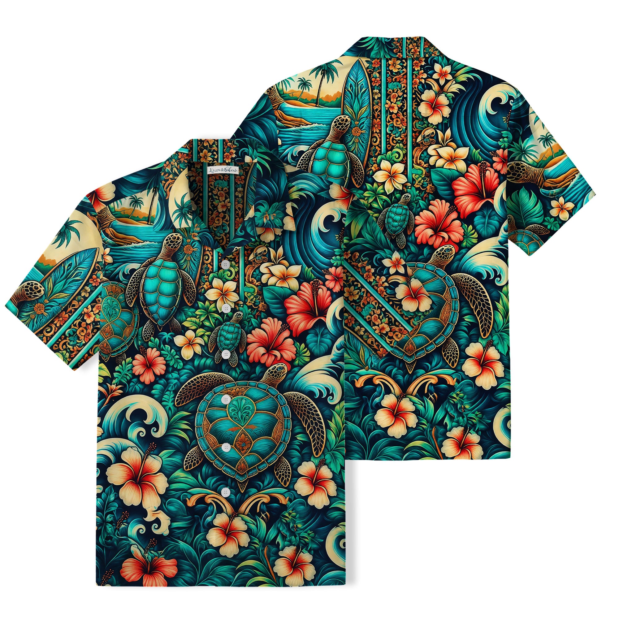 Tropical Sea Turtle Hawaiian Shirt | Hibiscus Ocean TT43
