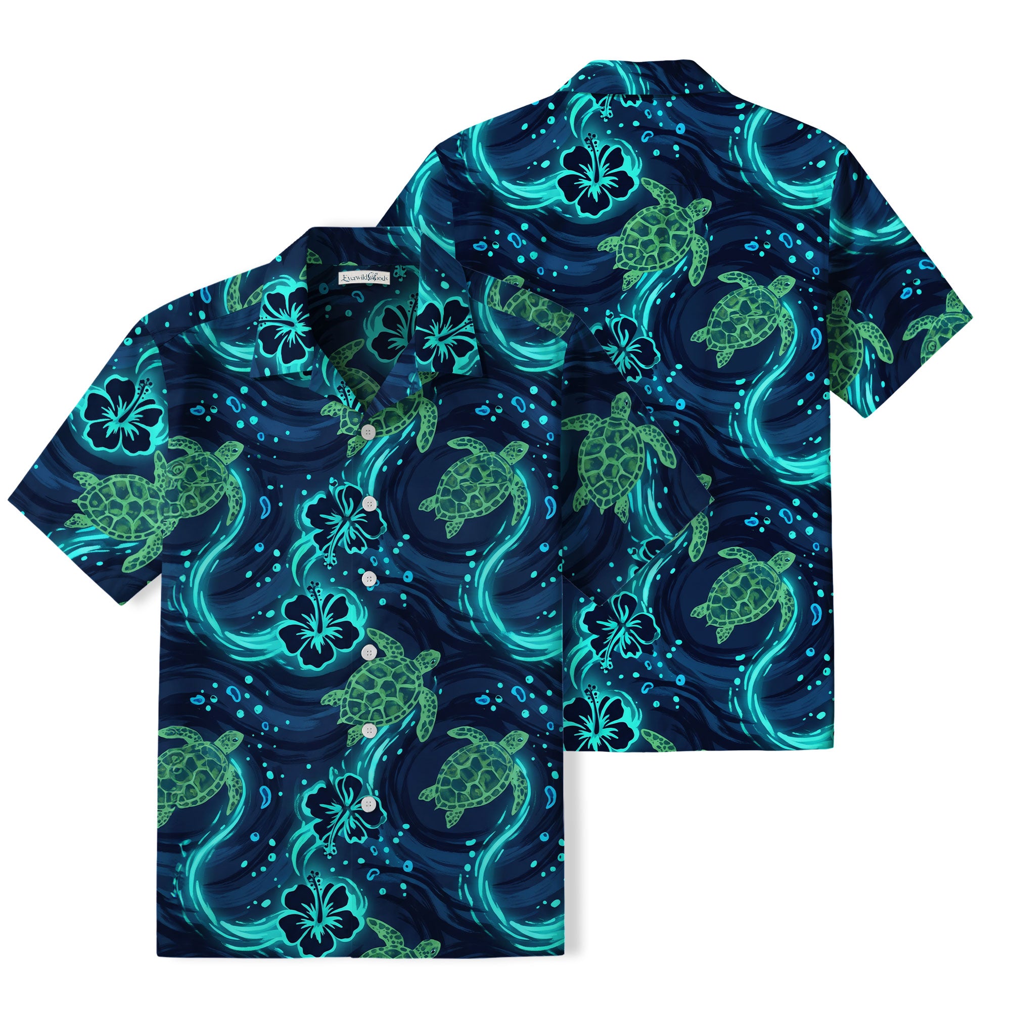Neon Sea Turtle Hawaiian Shirt | Hibiscus Ocean Waves TT56