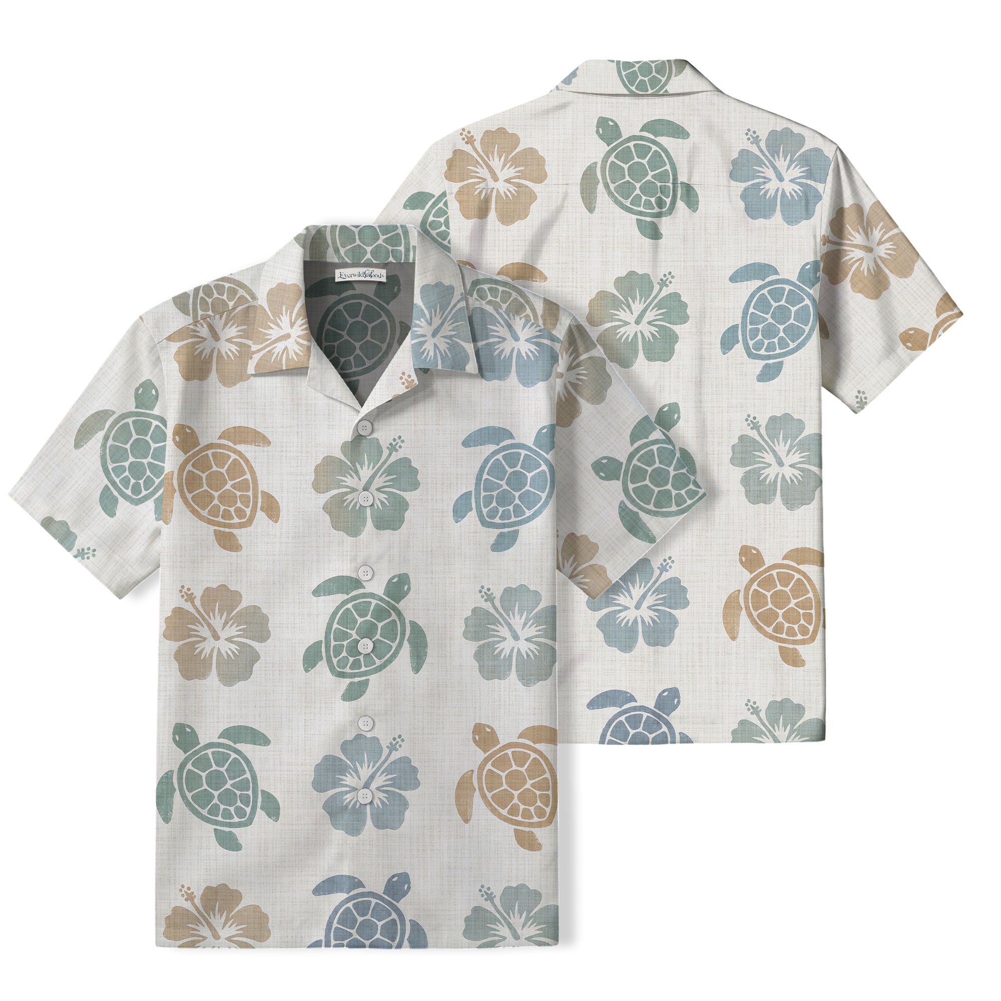 Minimalist Sea Turtle Hawaiian Shirt | Coastal Hibiscus TT62