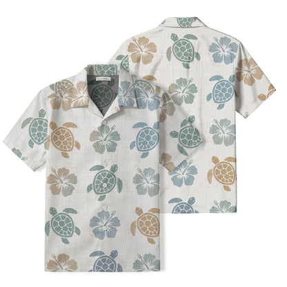 Minimalist Sea Turtle Hawaiian Shirt | Coastal Hibiscus TT62