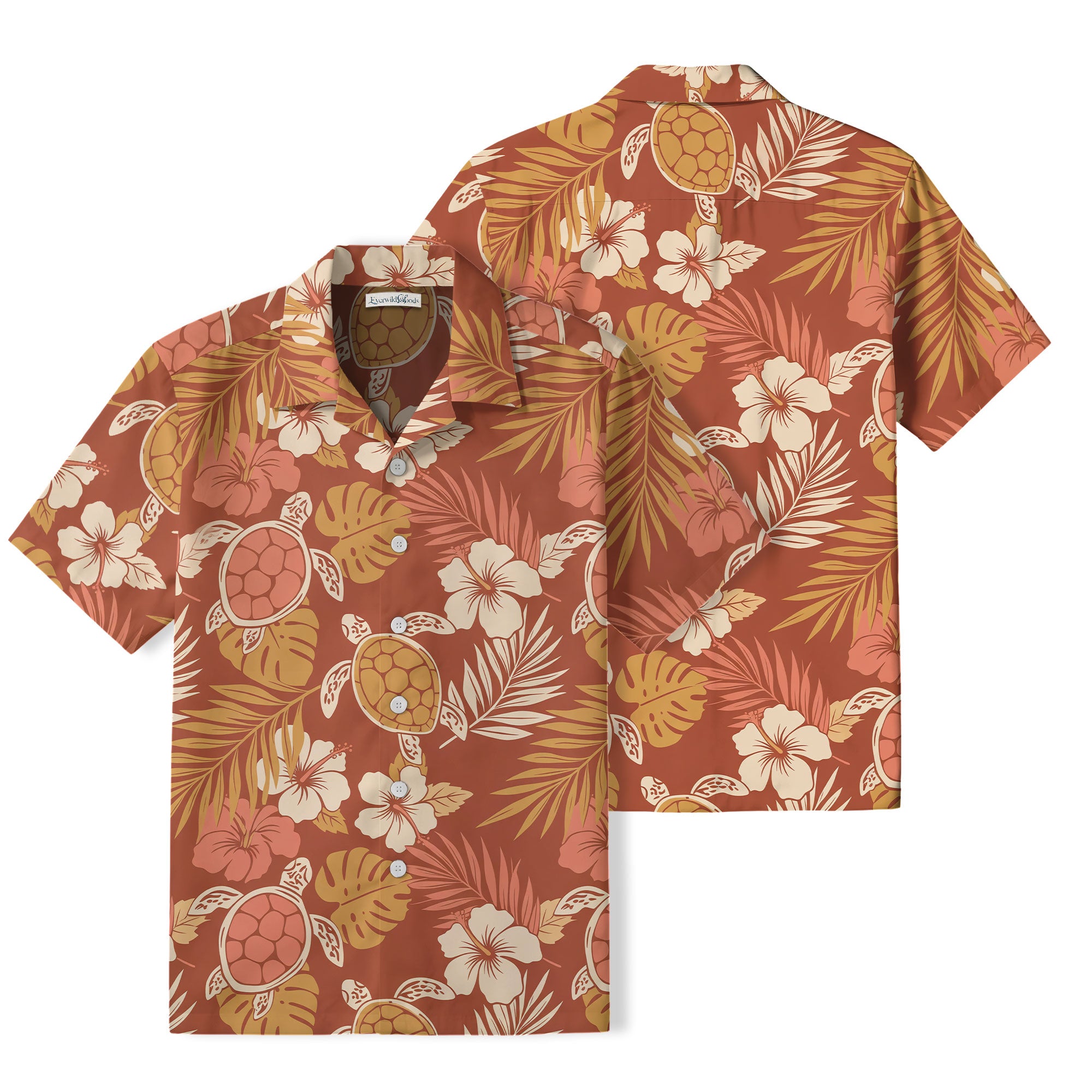 Terracotta Sea Turtle Hawaiian Shirt | Tropical Hibiscus TT66