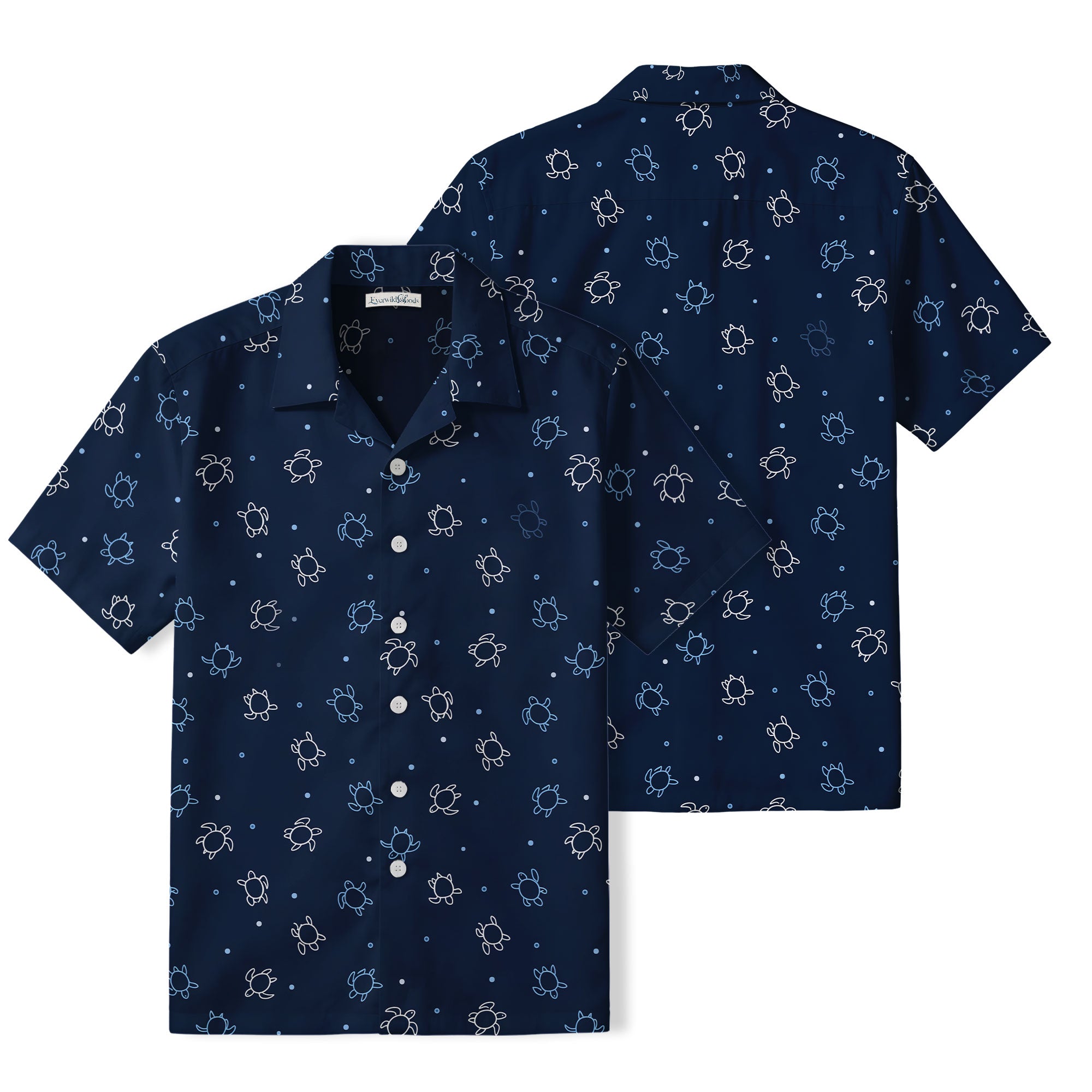 Minimalist Sea Turtle Hawaiian Shirt | Navy Coastal TT70