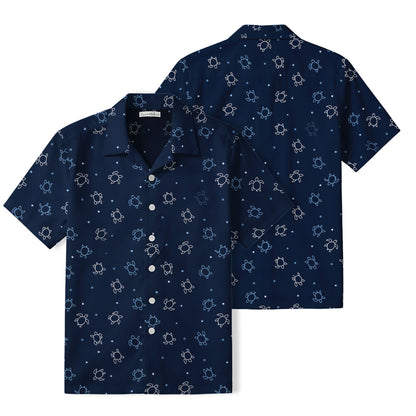 Minimalist Sea Turtle Hawaiian Shirt | Navy Coastal TT70