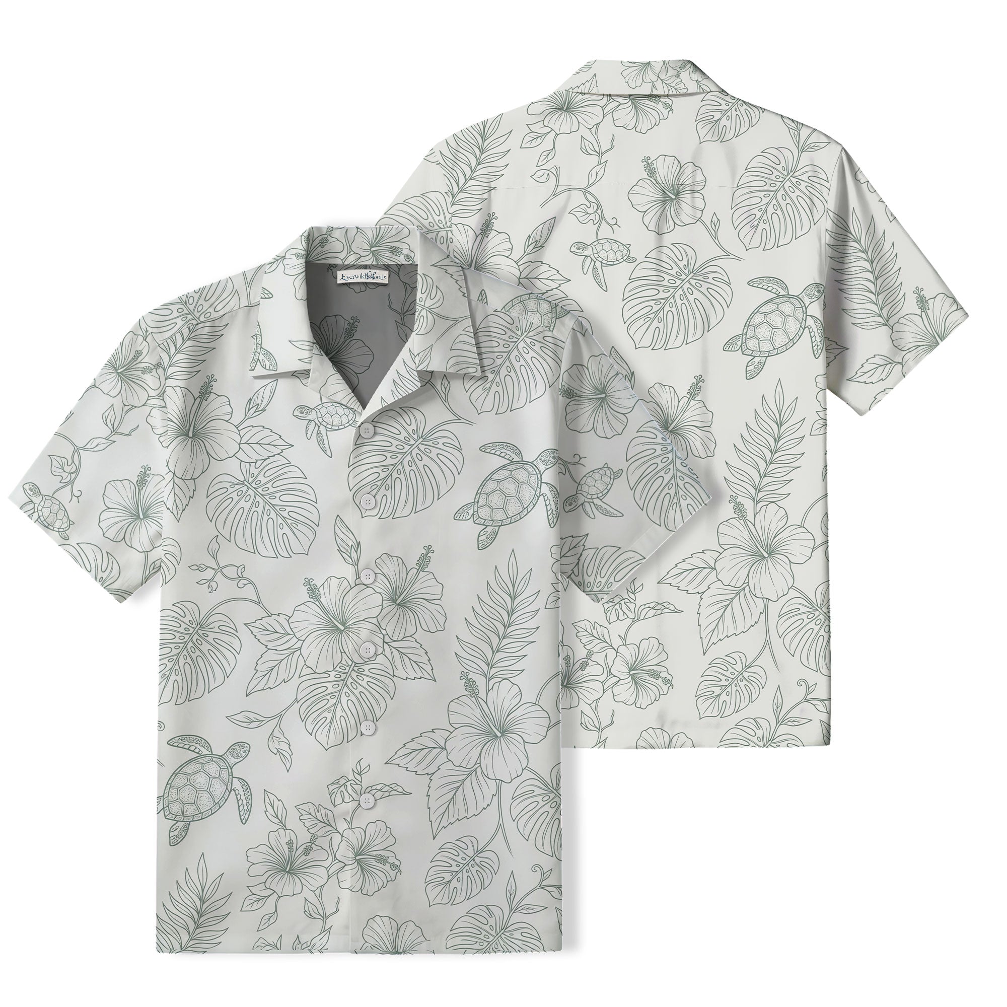 Minimalist Sea Turtle Hawaiian Shirt | Botanical Line Art TT74