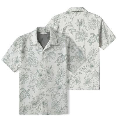Minimalist Sea Turtle Hawaiian Shirt | Botanical Line Art TT74
