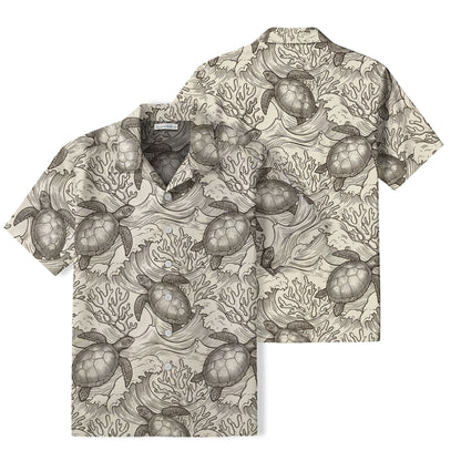 Vintage Sea Turtle Hawaiian Shirt | Ocean Wave Art TT81
