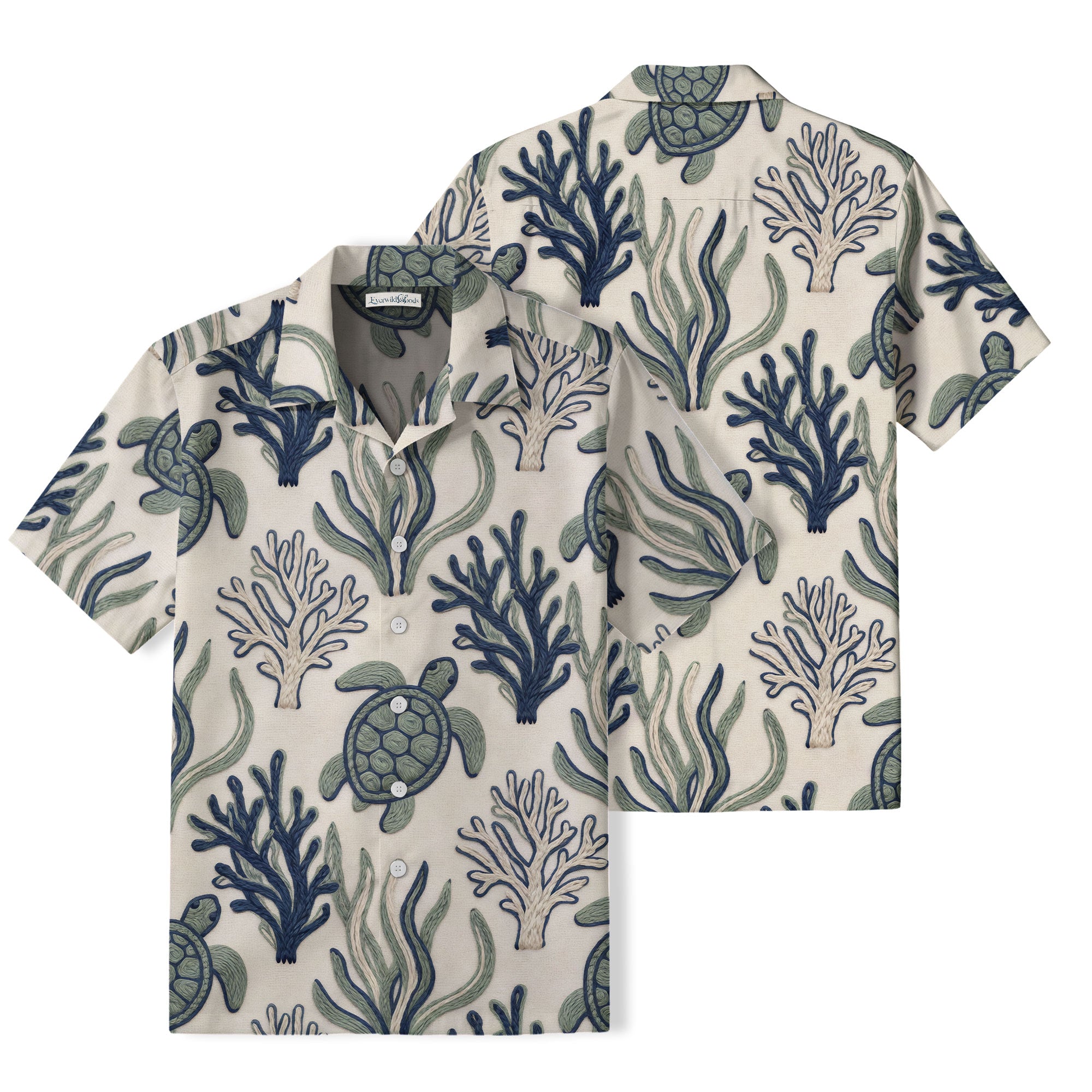 Embroidered Sea Turtle Hawaiian Shirt | Coastal Botanical TT82