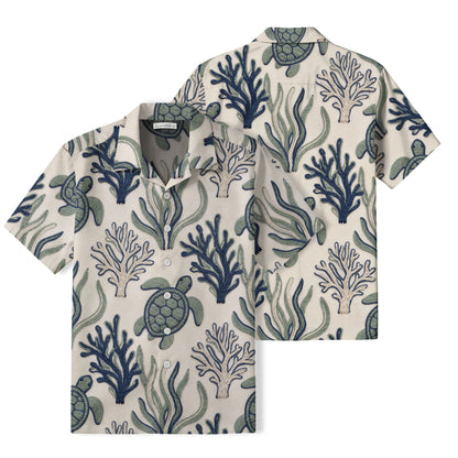 Embroidered Sea Turtle Hawaiian Shirt | Coastal Botanical TT82