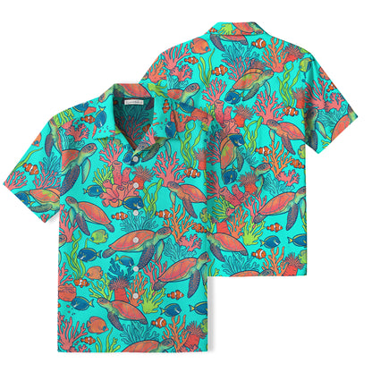 Vibrant Sea Turtle Hawaiian Shirt | Tropical Coral Reef TT90