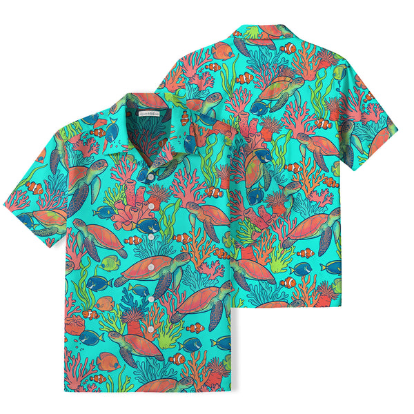 Vibrant Sea Turtle Hawaiian Shirt | Tropical Coral Reef TT90
