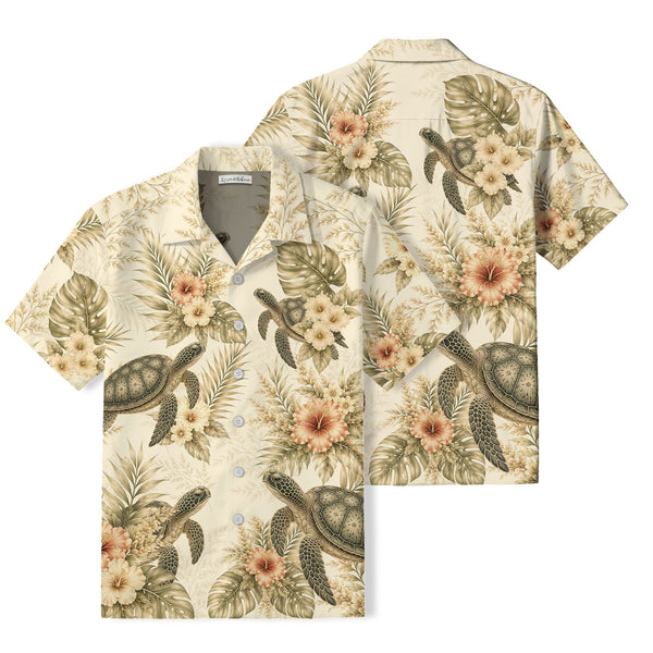 Vintage Sea Turtle Hawaiian Shirt | Botanical Hibiscus TT92